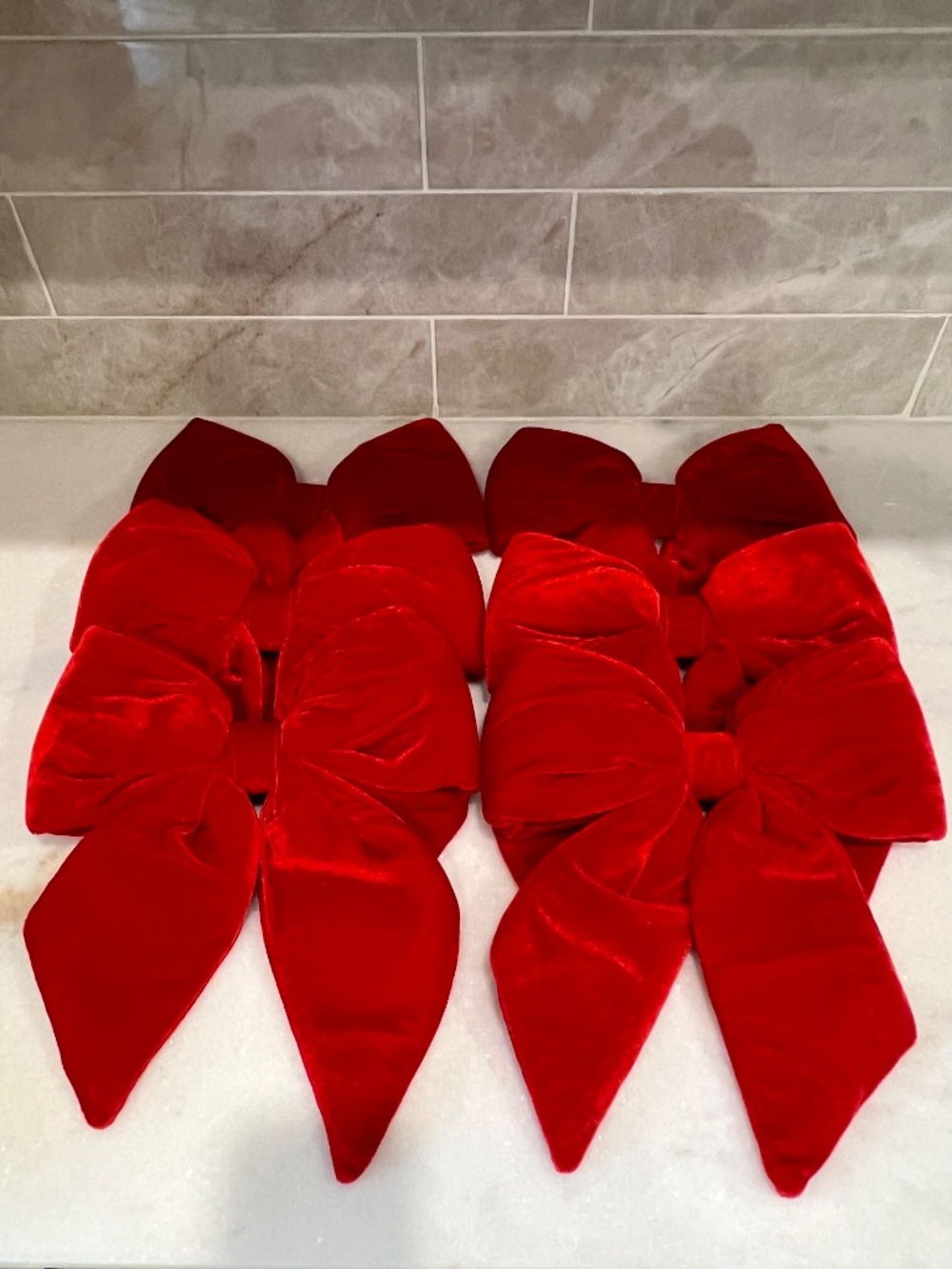Set of 6 Large 12" Plush Red Velvet Christmas Holiday Bows
